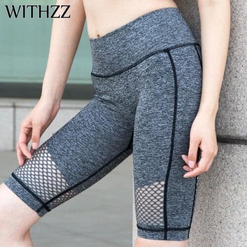 WITHZZ Quick-drying Gray Leggings Women Leggins Elbows Legins Jeggings Tayt Athleisure Sportleggings Mesh Hollow Pants