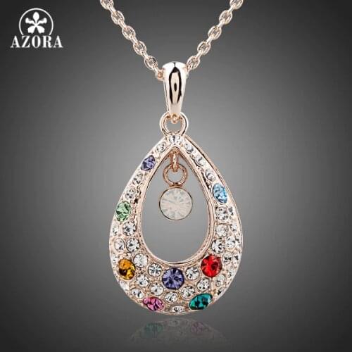 AZORA The Peacock Princess Tears Multicolour Stellux Austrian Crystal Pendant Necklace TN0092