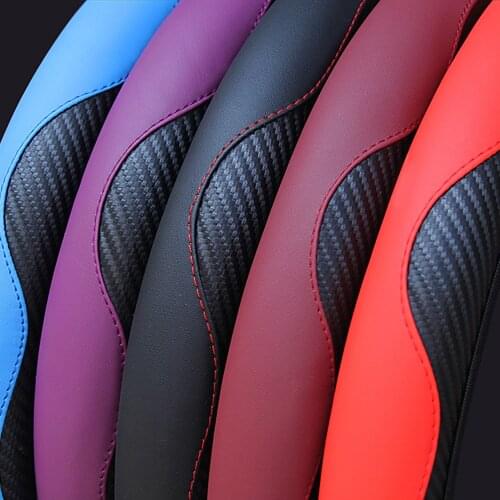 Cover for Car Steer Wheel 37-38cm Universal Carbon Fiber Anti Slip PU Leather Breathable for Sports Auto Steering Covers
