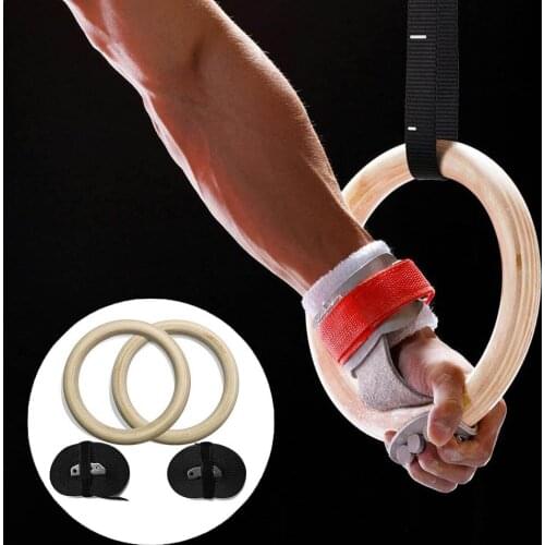 Wooden Gymnastic Rings with Straps 32cm/28cm Workout Exercise Gym Home Fitness Ring Pull Up Strength Training Body Building