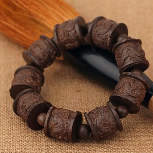 Zhai Gallery carved mahogany natural wood Ebony Wood Beads Bracelet hand on men and women lovers Wenwan wooden beads
