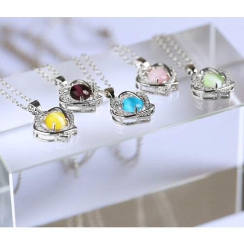 CAOSHI Exquisite Double Heart Shaped Pendant for Women Inlay Gorgeous Imitation Opal Necklace Romance Valentine Gift Jewelry