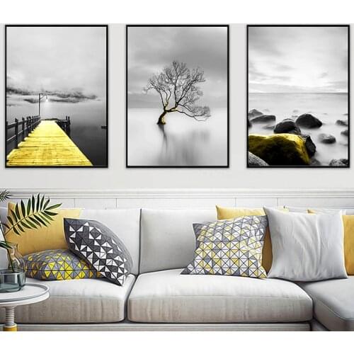 Golden and Grey Canvas Landscape Painting 3pcs Multi Panels Canvas Printing Nordic Home Living Room Decoration Posters Prints