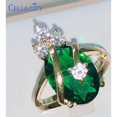 Cellacity Delicate Silver 925 Jewelry Emerald Rings for Women Oval Gemstones Crown shape Anniversary Party Queen Princess Ring