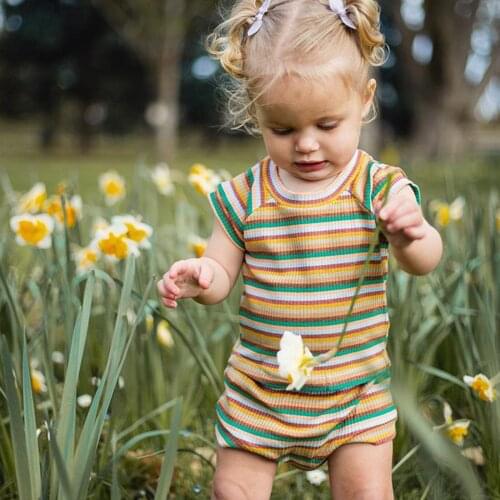 2021 New Newborn Striped Outfits Baby Casual Short Sleeve Round Neck Pullover T-shirt + Shorts 2PCS Set