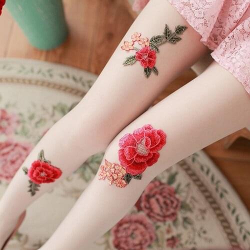 Red Rose Printed Sexy Stocking Lolita Tights Women Black White Kawaii Stockings