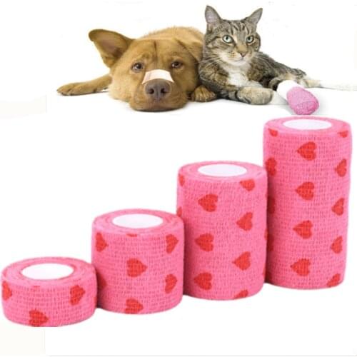 Pet Multi-functional Self-adhesive Elastic Bandage Non-Woven Fabrics Pets Breathable Tearing Pink Heart Bandages for Dogs Cats