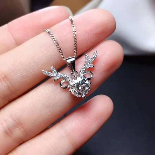 Mossan Diamond Deer Shape Pendant Necklace S925 Pure Silver Eight Heart Eight Arrow Cutter Vvs1 Clarity For Women Freeshipping