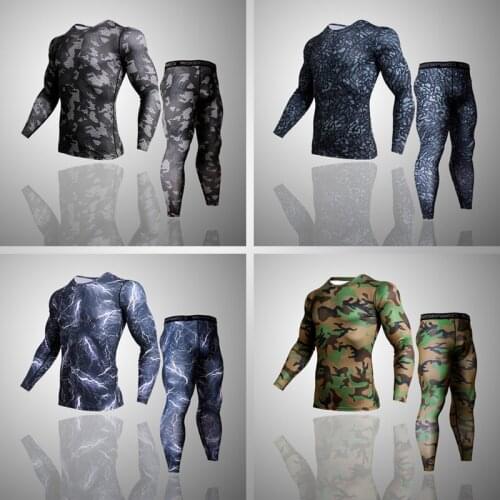 Mens sportswear rash guard MMA Mens camouflage clothing compression sport leggings t-shirt jogging training mens clothing