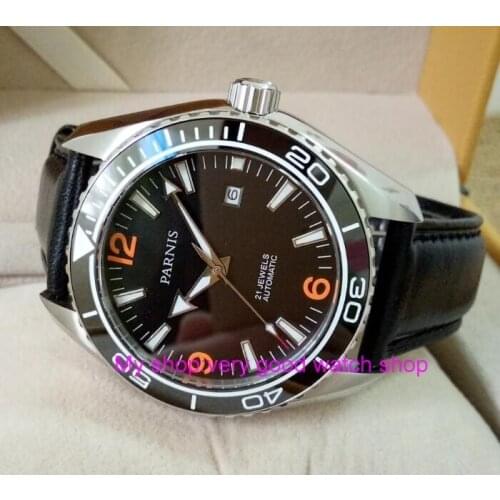 Sapphire Crystal 45mm PARNIS Japanese 21 Jewels Automatic Self-Wind Mechanical movement ceramics Bezel 5ATM Mens Watches 167A