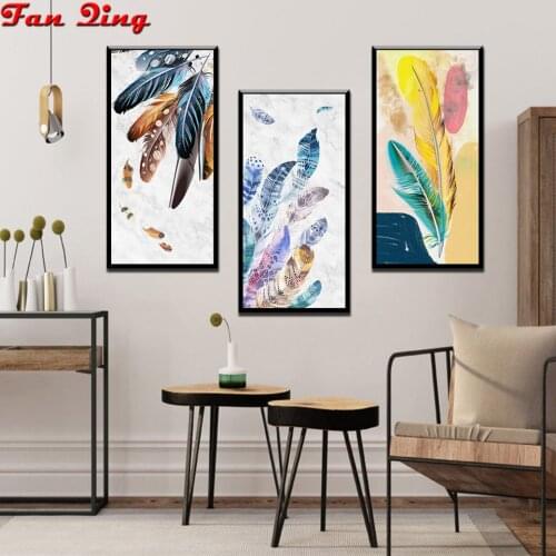 3pcs Nordic abstract art feather decoration 5D Diamond Painting Diy Cross Stitch Diamond Embroidery Set Wall art