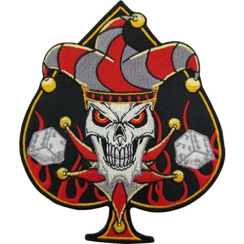 Spade Joker Skull Embroidery Patch for Clothing Stickers Iron on Motorcycle Jacket Jeans Backpacks Decorative Motorcycle Custom