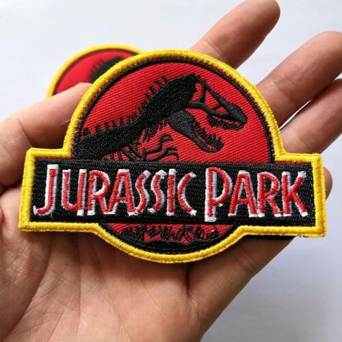 Red Color Jurassic Park Dinosaurs Velcro Embroidery Patches Custom Stripes Clothing Punk Stickers Army Tactical Military Badges