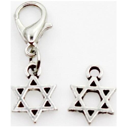 New Arrival 20pcs Silver Six Pointed Star Dangle Charms Lobster Clasp DIY Bracelet Necklace Pendants Jewelry Hanging Charms