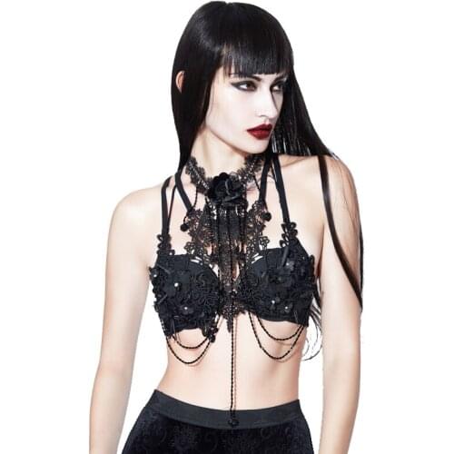 EVA LADY New Arrival Sexy Lady Vest Black Rose Lace Short Vests Vintage Gothic Accessories Bandage Hollow Out Vests