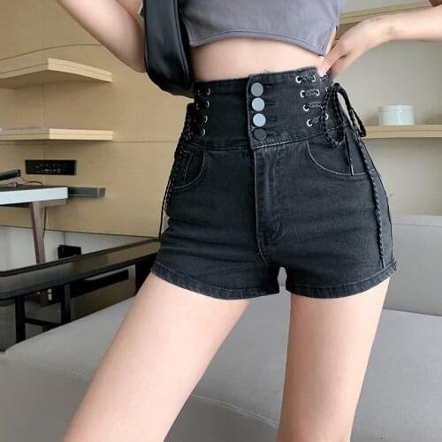 High Waist Tight Female Elastic Short Jeans Sexy Denim Shorts New Womens Slim Fit Pants 2021 Summer Back Hollow Out Quality
