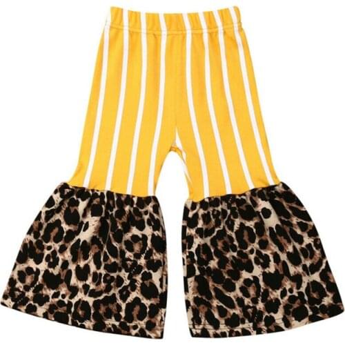 Toddler Kid Girl Clothes Striped Leopard Bottoms Pant Vertical Striped Leopard Stitching Trousers