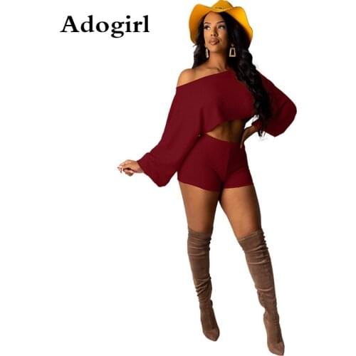 2019 Autumn Women Knitted Two Piece Set Women Long Sleeve O-neck Crop Tops and Bodycon Shorts Suit Fall/Winter Sexy 2 Piece Set