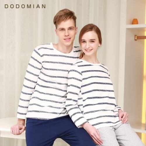 Couple Cotton Long-sleeved Trousers Pajamas Suit Stripe Top Solid Pants Sleepwear Sets Comfortable Home Wear Hot Sale