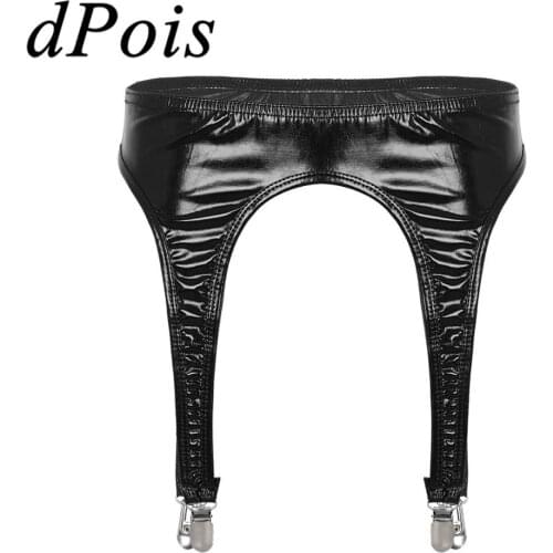 Womens Shiny Metallic Garter Belt with Four Metal Duck-Mouth Clips Suspender for Holding Thigh High Stockings Sexy Women Garters