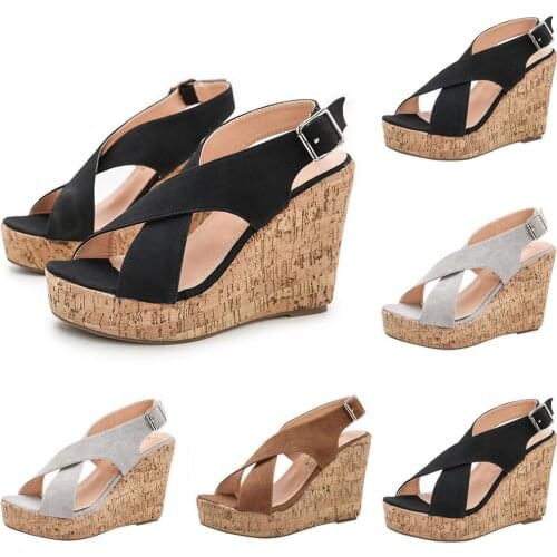 Women Sandals 2021 Fashion Summer Ladies Open Toe Ankle Strap Thick-Soled High Heel Sandals Fish Mouth Wedges Beach Shoes