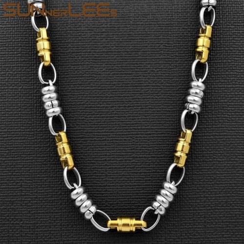 SUNNERLEES Jewelry Stainless Steel Necklace 6mm Geometric Link Chain Silver Color Gold Plated Men Women SC68 N