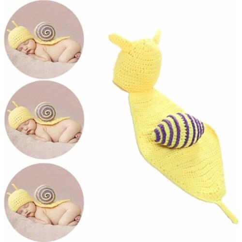 Newborn Baby Cartoon Snail Crochet Knit Costume Prop Outfits Photography Costume Infant Hat Photo Accessories