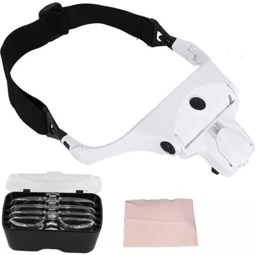USB Rechargeable 2 LED Auxiliary Light Wearable Magnifier 5 Focus-length Adjustable Magnifying Loupe with 5 Replaceable Lenses