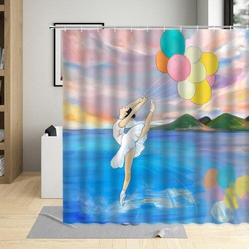 Cartoons Lovely Girl Shower Curtain Dancing Balloon Vacation Flowers Animal Home Bathroom With Hook Decorative Washable