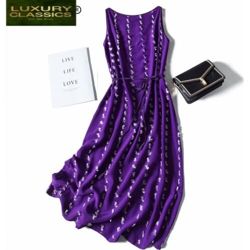 Women Summer Real Dress Silk Purple Dresses Female Long Floral Vintage Vestidos Korean Beach Evening Party Dresses A3749
