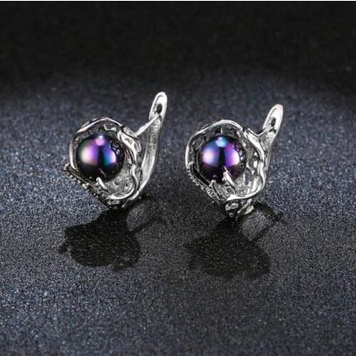 BLACK ANGEL Luxury Colorful Pearl Fashion Silver 925 Clip Earrings For Women Fine Jewelry Wedding Gift Wholesale
