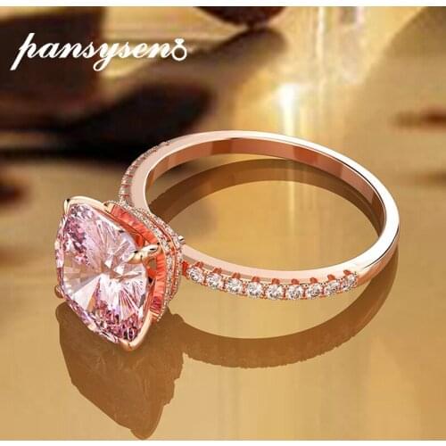 PANSYSEN 100% 925 Sterling Silver Created Moissanite Sapphire Gemstone 18K Rose Gold Color Wedding Engagement Ring Drop Shipping