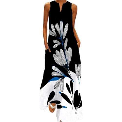 Stylish Women Dress Summer Casual Sleeveless Butterfly Print V Neck Large Hem Maxi Dress for Summer party dress xxxxl vestidos