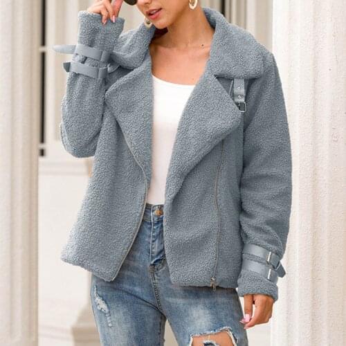 Women Winter Fluffy Plush Coat Long Sleeve Zipper Jacket 2020 Female Autumn Casual Lapel Solid Color Soft Warm Tops Outwear Coat