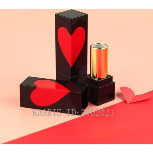 10/30/50pc Black Heart Square Empty Lipstick Tube 12.1mm Lip Balm Bottle Lipstick Shell Packaging Makeup Cosmetics Refillable