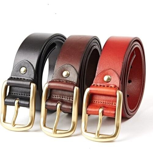 143 New Fashion Top Layer Leather Wide leather Belt business Mens Belt Solid Color Pin Buckle Belt
