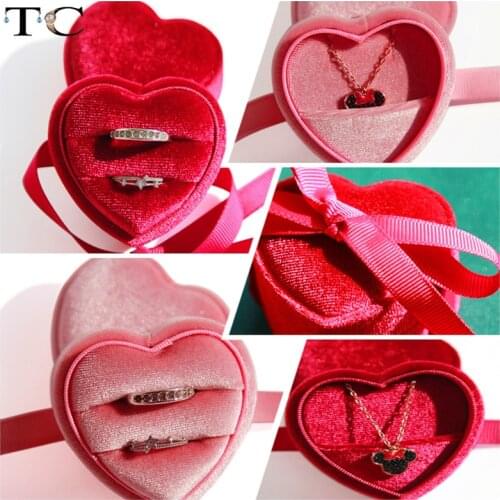 2021 New Necklace Box Gift Ring Box Heart Corduroy Necklace Box Ring Box Velvet Jewellery Gift Box Display