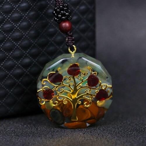 2021 High quality TREE charm resin Pendant Wrap braid Energy necklace BOHO jewelry drop shipping