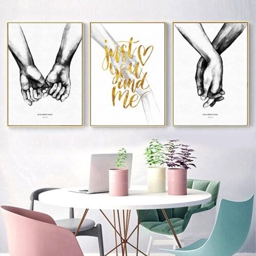 Abstract Line Love Heart Poster Holding Hands Canvas Prints Black and White Bikini Woman Picture Nordic Home Wall Art Decoration