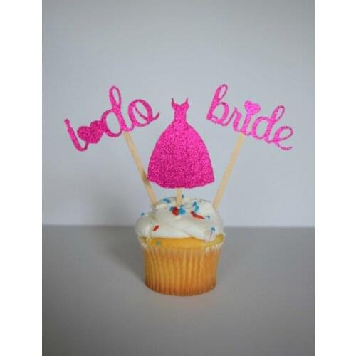 Glitter fushia Bridal Shower Cupcake Toppers Food Picks wedding baby shower birthday party decorations