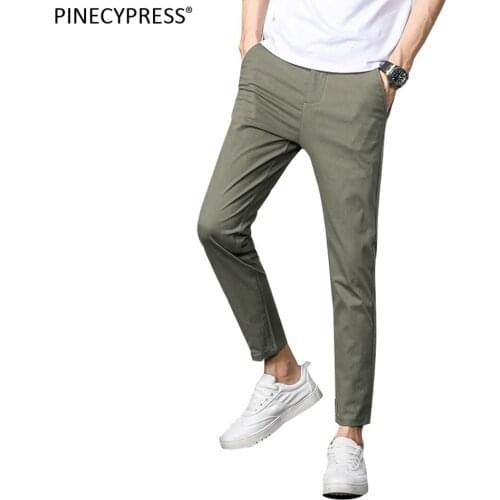 Men ANKLE Length Trousers 98.2% cotton 1.8% spandex Summer Thin Zipper Green Grey Black Slim Male Young Man Pencil Ninth Pants