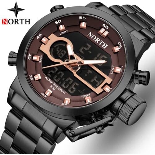 NORTH Top Brand Luxury Men Casual Quartz Watch Stainless Steel Waterproof Sport Watch Digital Military Watch Relogio Masculino