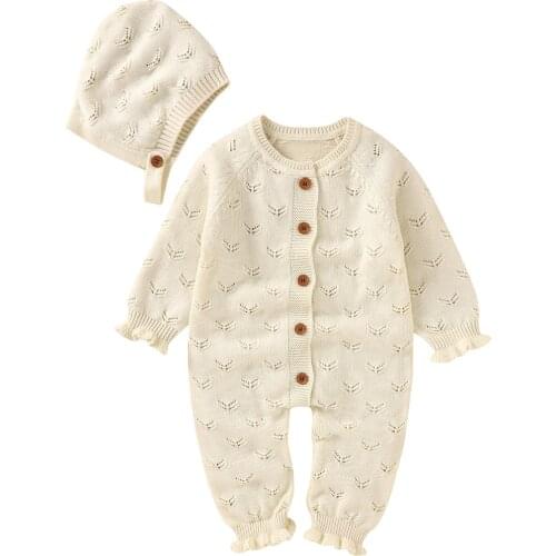 Baby Rompers Long Sleeve Hats Outfits Sets for Newborn Infant Boy Girl Sweaters Jumpsuits Toddler Kids Cotton Overalls Playsuits