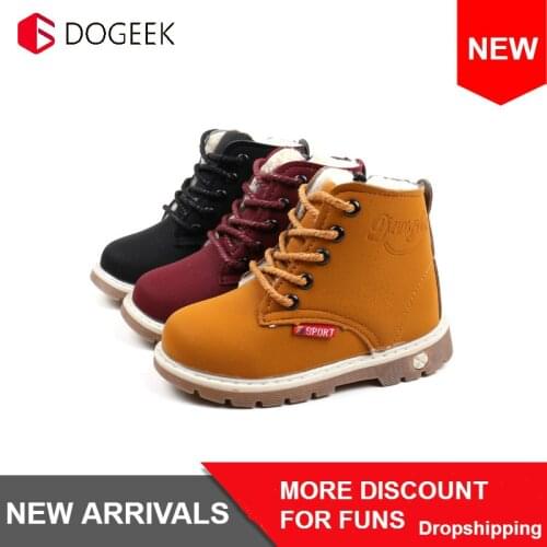 DOGEEK Autumn Winter Baby Girls Boys Snow Boots Children Warm Outdoor Plush Boots Kids Student Casual Short Martin Boots Shoes