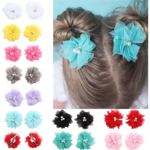 European And American New Product Baby Two Chiffon Three Diamond Beads Children Headdress 1 Pair Of Hair Accessories Hairpin