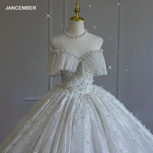 HLF34 2021 Luxury Wedding Dress Beads 3d Flowers High Neck Tassel Short Sleeve Sequin Sparke Bridal Gowns Trouwkleed