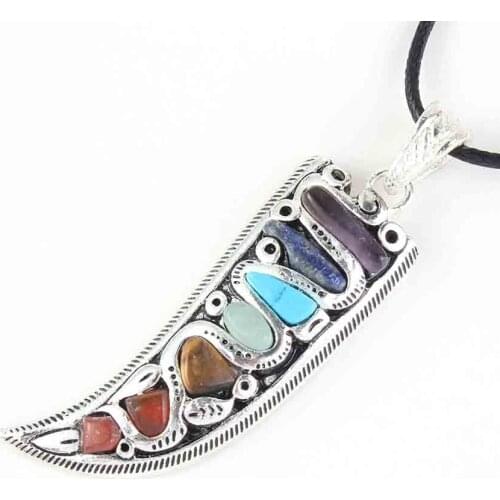 KFT Natural Crystal Quartz 7 Colors Stones Horn Shape Healing Pointed Chakra Reiki Stone Pendant Charm Jewelry For Women Men