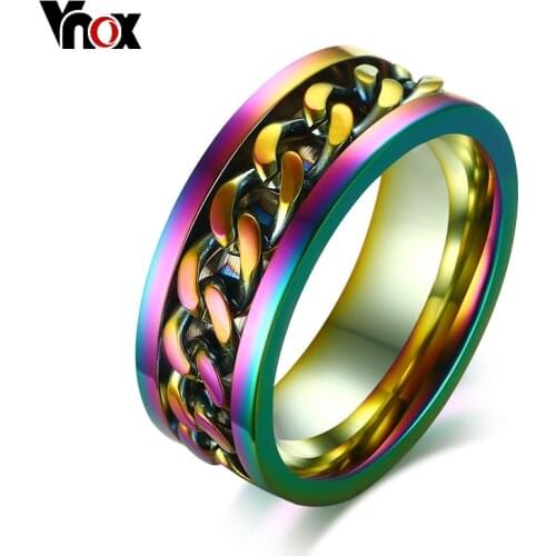 Vnox Stylish 8mm Flexible Rotatable Chain Ring for Men Stainless Steel Wedding Band Unisex Jewelry Multi Color Male Jewellry