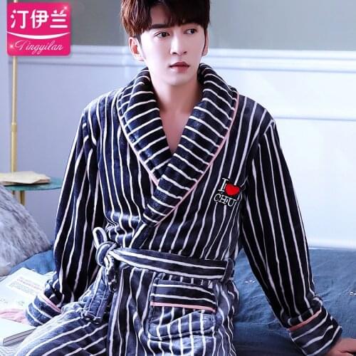Coral Fleece Male Robe Autumn Winter Flannel Warm Sleepwear Men Thicken Bathrobe Lounge Nightgown Oversized Leisure Home Clothes