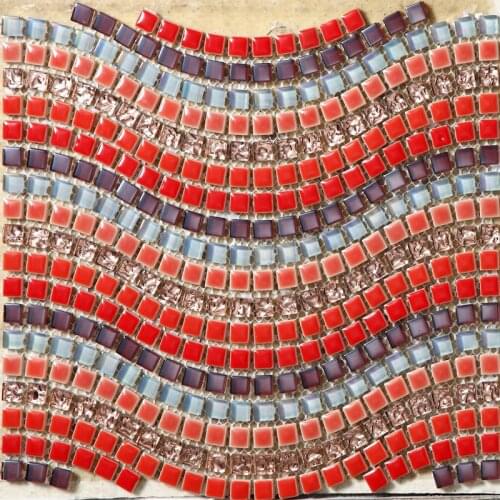 Red Purple Blue Wave Ceramic Mixed Electroplating Crystal Glass Mosaic Tiles Bathroom Bedroom Floor Art Design Stickers